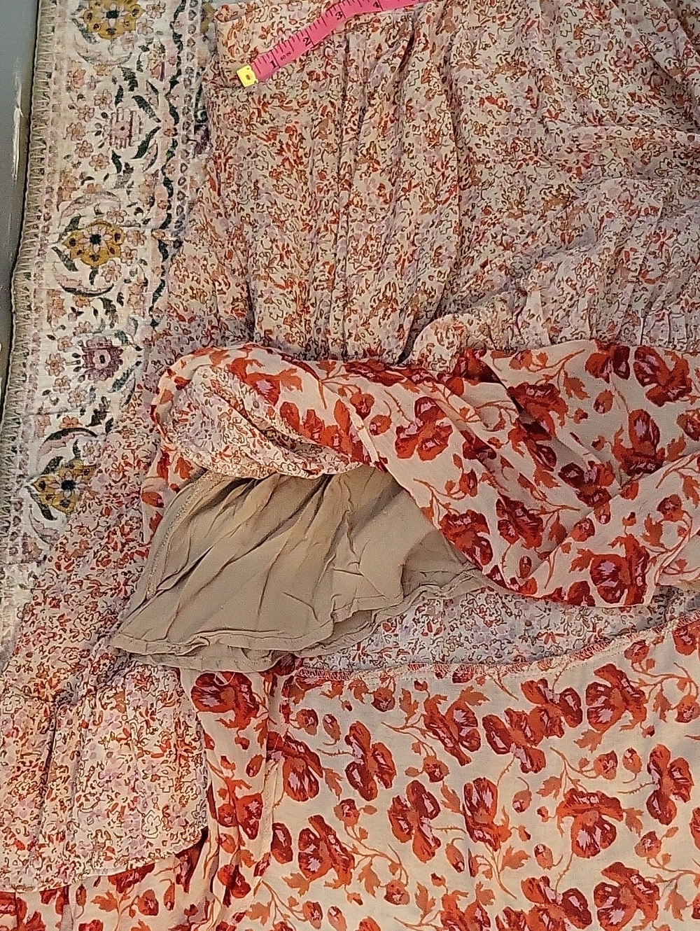 Free People Size 4 Zuma Drippy Boho Cottage Floral Tiered Midi Skirt in Pink - Picture 13 of 14